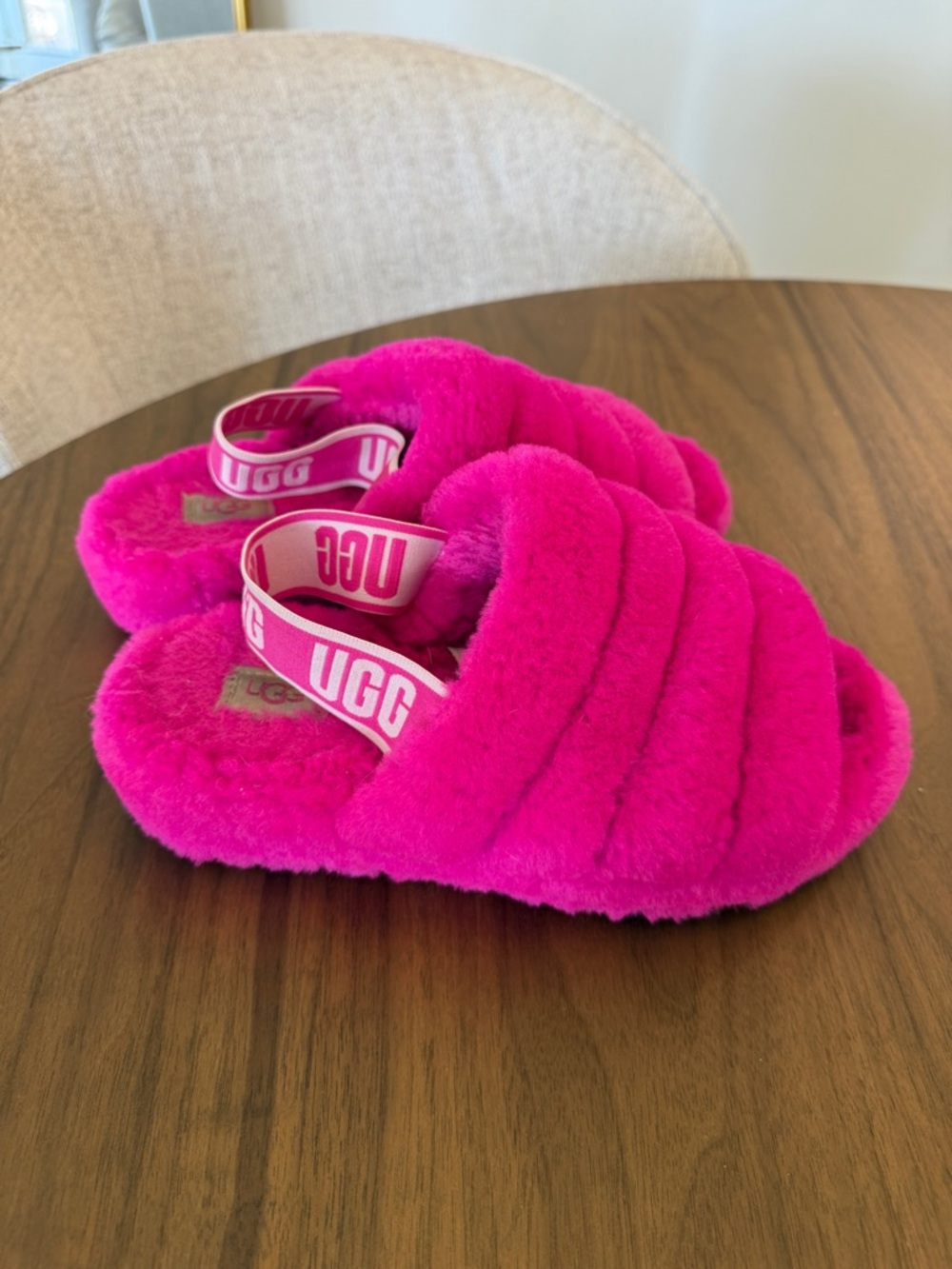 UGG Fuzzy Slide Sandals in Hot Pink
